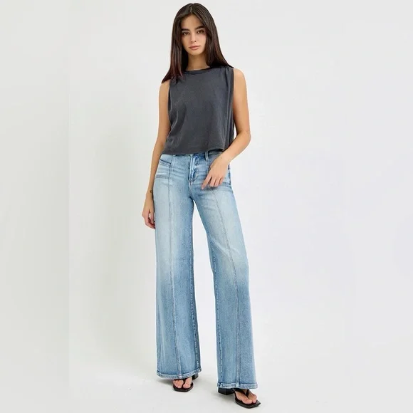 RISEN Full Size Mid Rise Wide Jeans with Front Patch Pocket🆕 - Picture 1 of 8